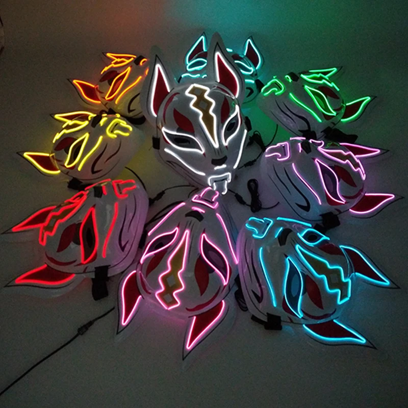 New Arrival LED Luminous Cosplay Anime Mask Neon Light Up Fox Mask Halloween Party Mask Carnival Party Led Mask