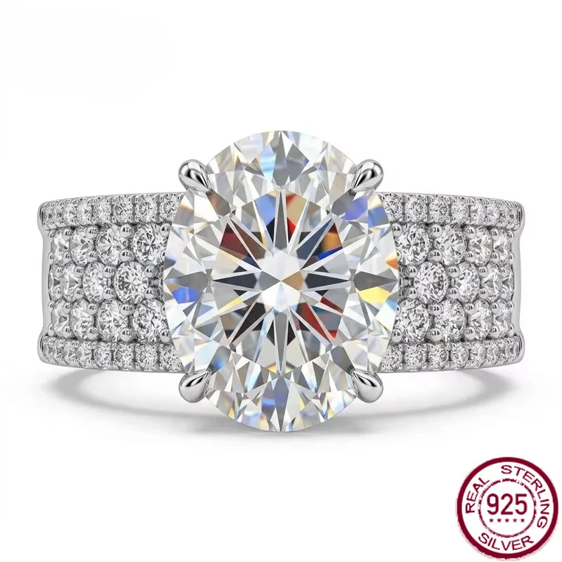 Yaranyan Vintage 925 Sterling Silver 5 CT Oval Cut Real GRA Moissanite Diamonds Wedding Engagement Cocktail Ring Fine Jewelry