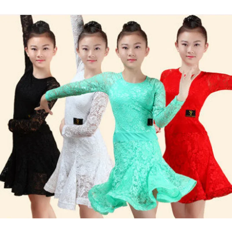 Vestido de baile latino de encaje para niña, falda de salón de competición para niños, ropa de práctica de Tango y Salsa