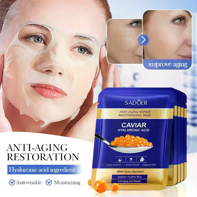 

10 шт. SADOER Caviar Hyaluronic Acid Увлажняющие маски для лица с гиалуроновой кислотой и экстрактом черной икры, осветляющие, укрепляющие, увлажняющие, средства для ухода за кожей лица