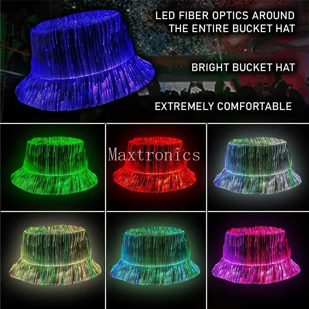 NEUE 7 Farben Glow LED Fischer Hut LED Fiber Optic Kappe Hut 5V USB Lade Für Männer Frauen Urlaub bühne Leistung Requisiten Kappe