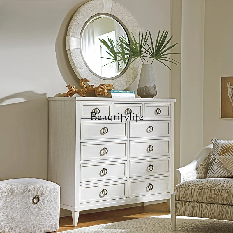 American Pastoral Country White Mediterranean New Chinese Drawer Storage Side Cabinet