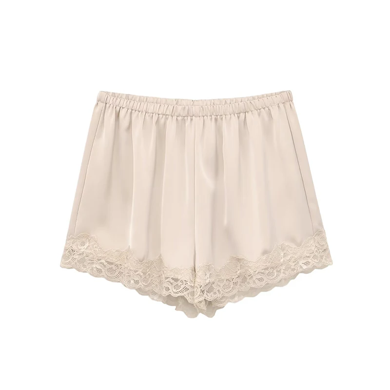 Women's Leisure Lace Shorts Summer New Fashion Stitching Lace Elegant Elastic Waist Women's Shorts Summer Chic High Waist Shorts
