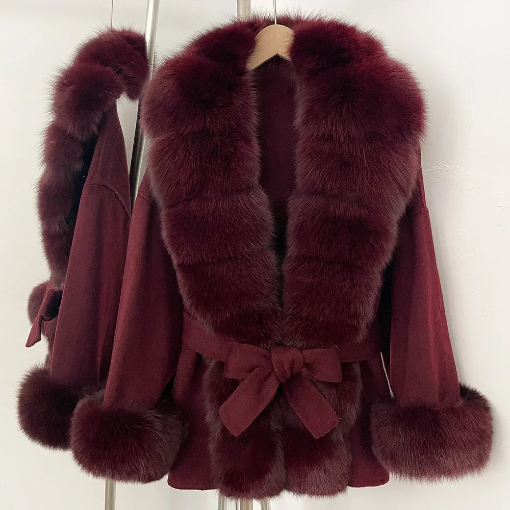 

Новое осеннее шерстяное пальто, зимнее теплое пальто с воротником из натурального меха, шерстяная куртка, шуба из натурального меха, женская теплая одежда для женщин