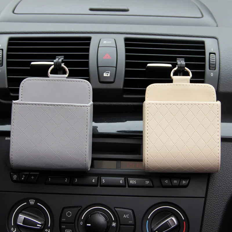 Car Storage Receiver Vents Dashboard Neatly Hanging Leather Finisher Box Glasses Mobile Phone Bracket Storage Bucket Auto Parts