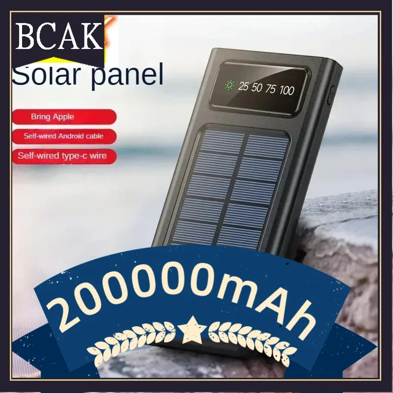 BCAK 500000MAH 200000mAh 300000mAh 100000mAh Solar  Convenient Ultra-thin Built-in Cable, Outdoor Camping Mobile Power Supply