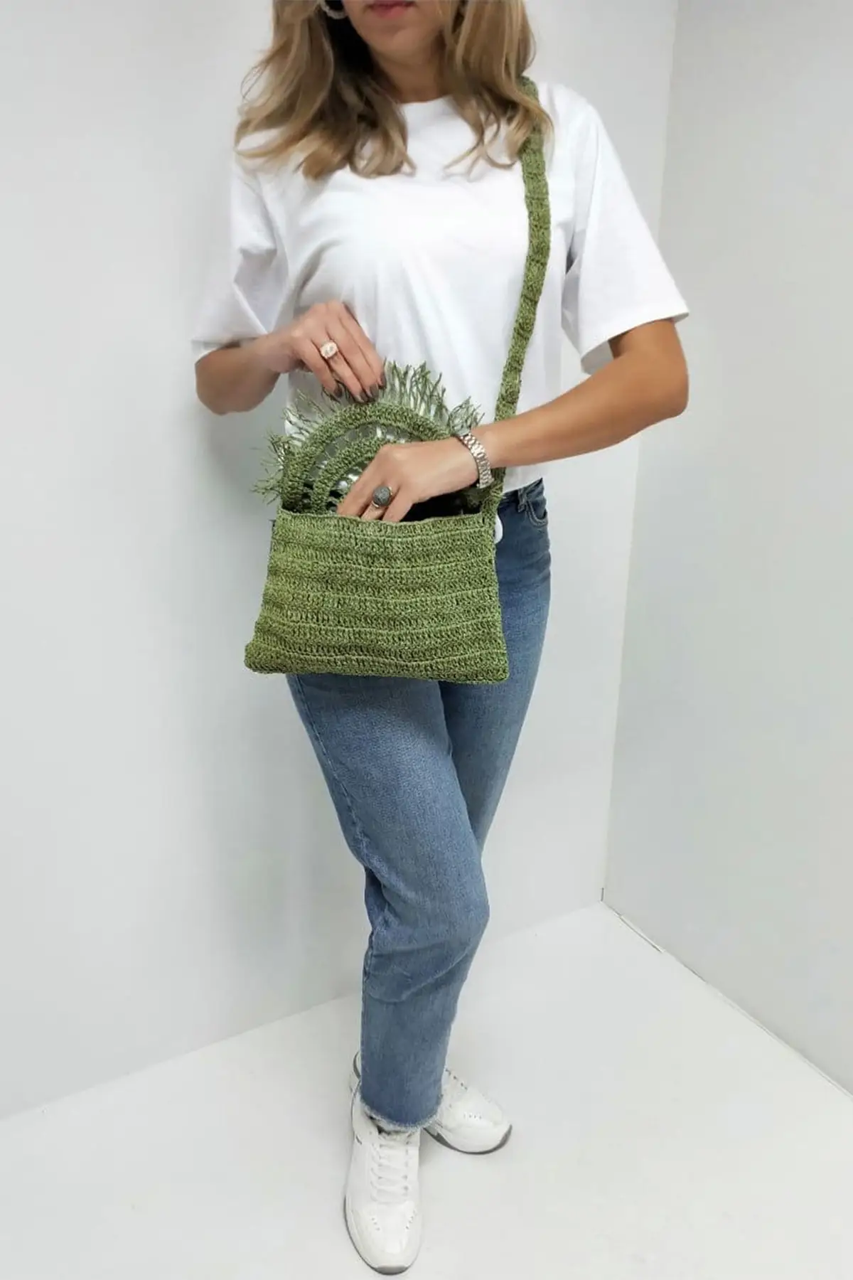 

Uras Women Handmade Weave Paper İp Green Color Shoulder Bag Women bag Shoulder Bag Handmade