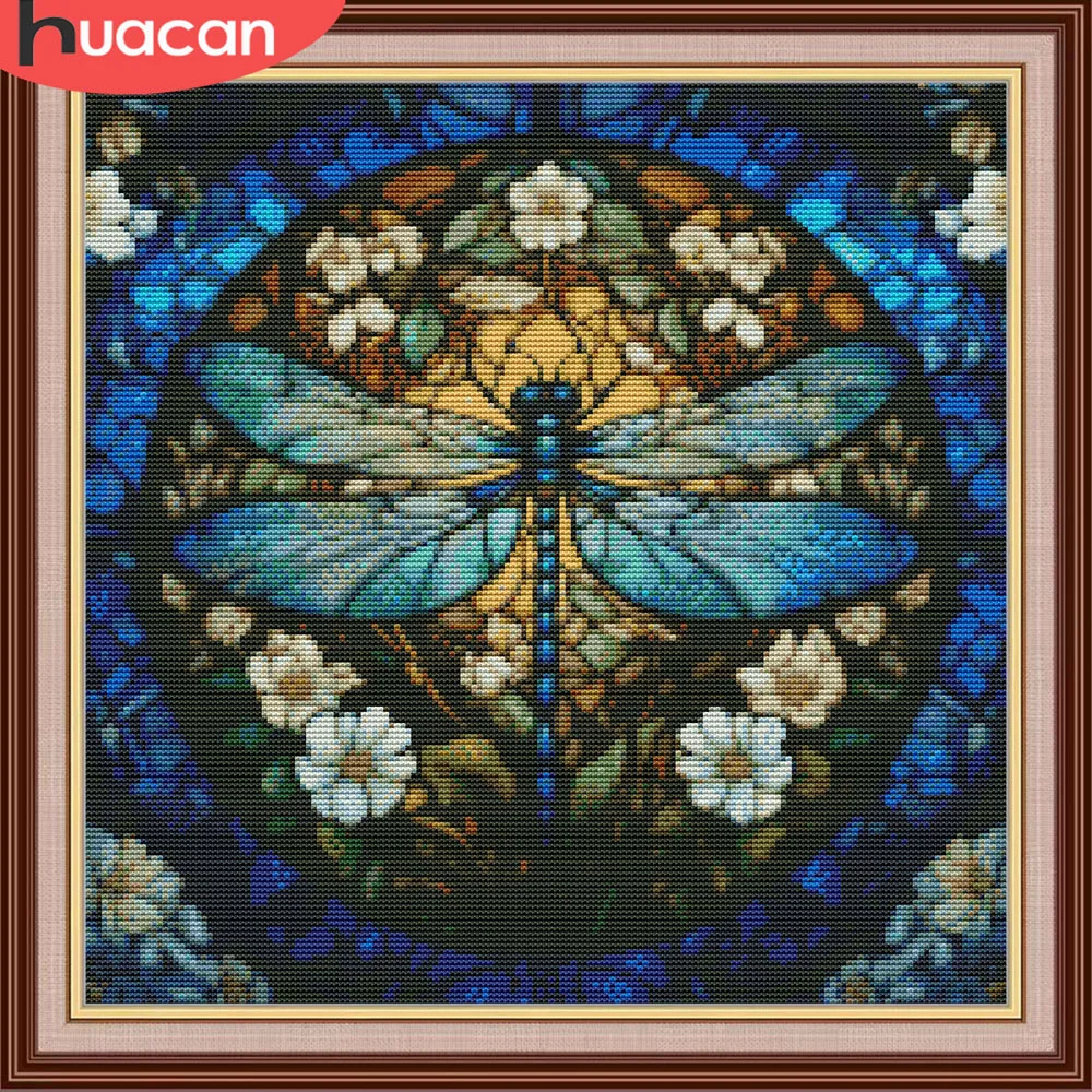 HUACAN Kreuzstich-Kitts, Schmetterling, Tier, Stickerei, Libelle, Heimdekoration, Blume, Handarbeit, DMC-Fäden, 11 CT, Bild gedruckt
