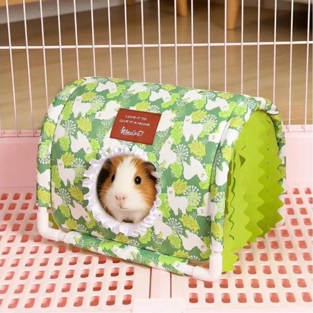 Cartoon Summer Hamster Shelter Large Bottomless Ventilated Cool Tunnel Tassel Tunnel Small Animal Cage For Rabbit Dutch Pig