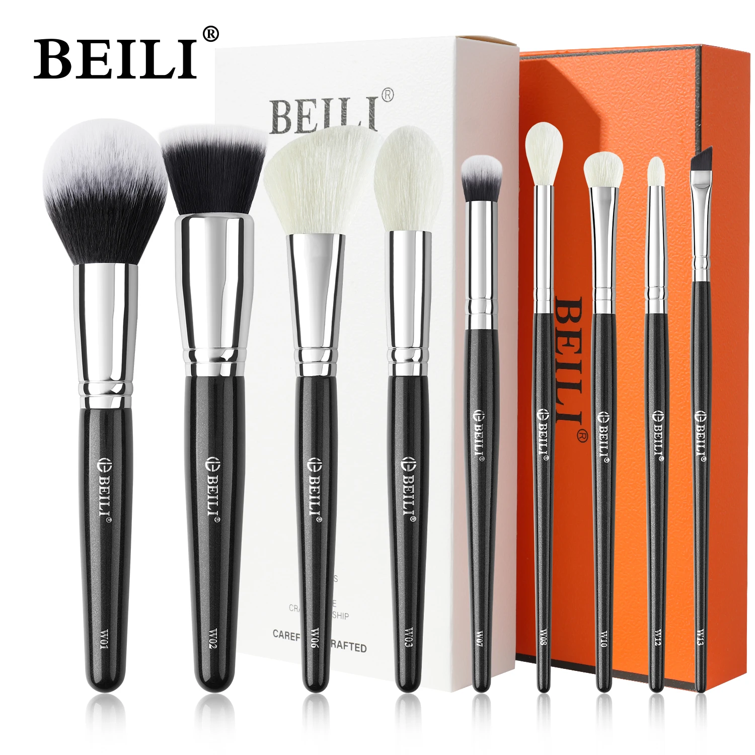 BEILI-brocha de maquillaje, 6 brochas negras para base, polvo suelto, sombra de ojos, detalle, pelo suave, herramienta de belleza