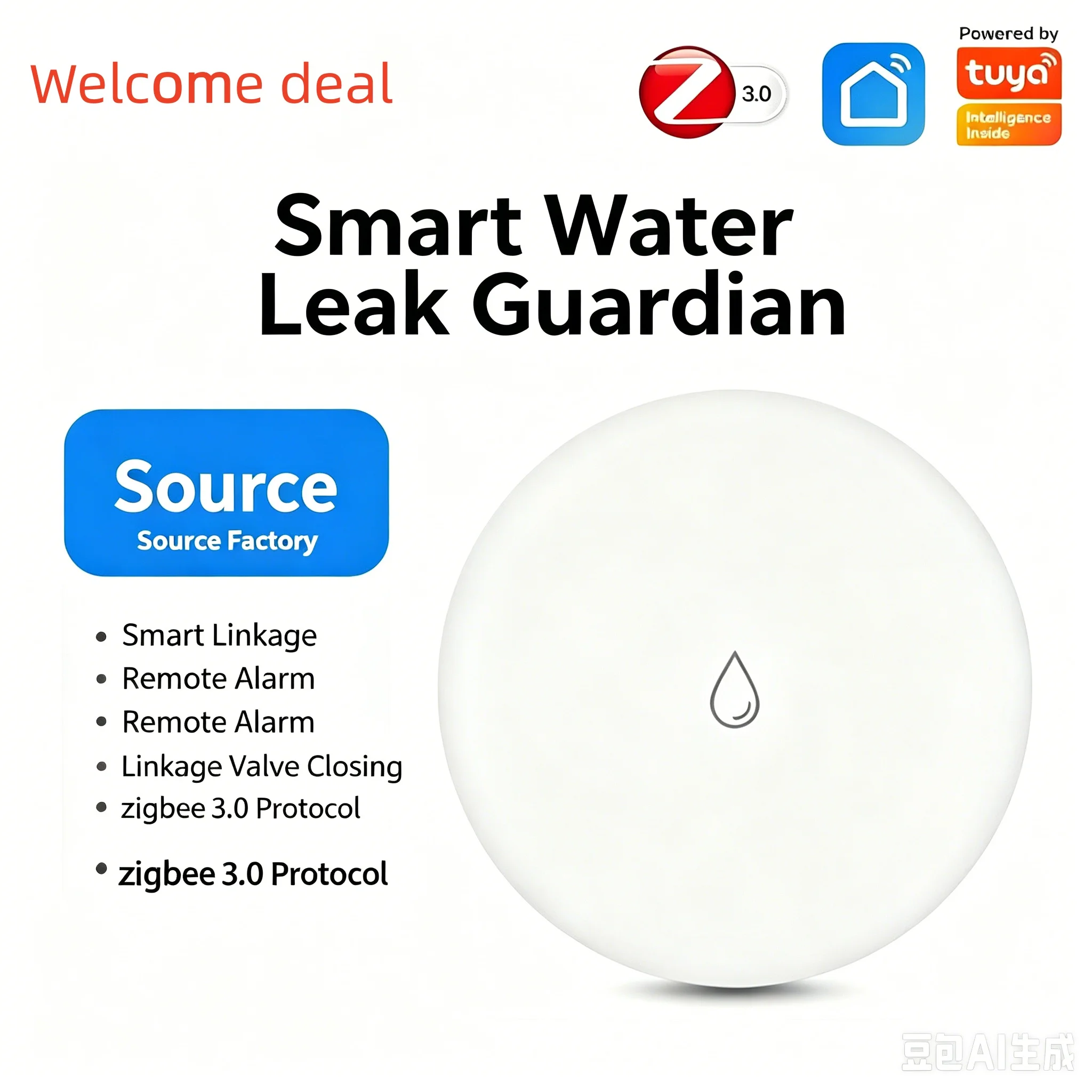 Smart Home Water Level Sensor - Tuya ZigBee 3.0 Water Leak Sensor
