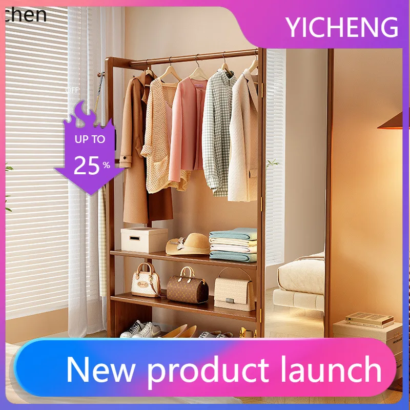 

LYY Solid Wood Dressing Mirror Coat Rack Floor-standing Multi-functional Storage Clothes Rack