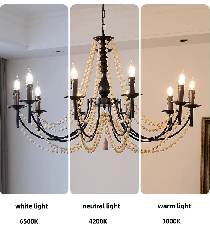 American Living Room Retro Candle Chandelier Black Metal E14