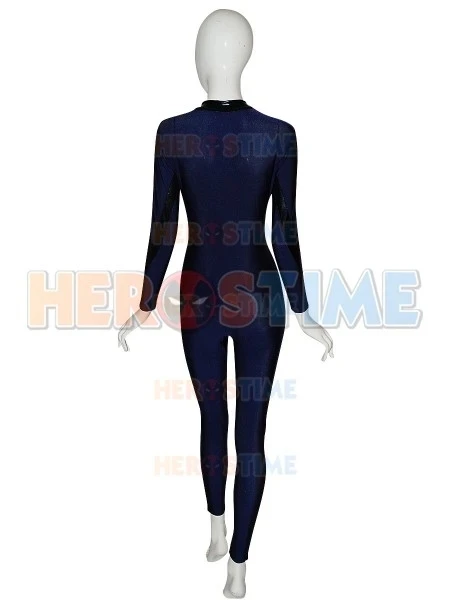 New Spandex Fantastic Four Suit Superhero Zentai Bodysuit Front Zipper Adult/Kids Navy Blue Invisible Woman Cosplay Costume