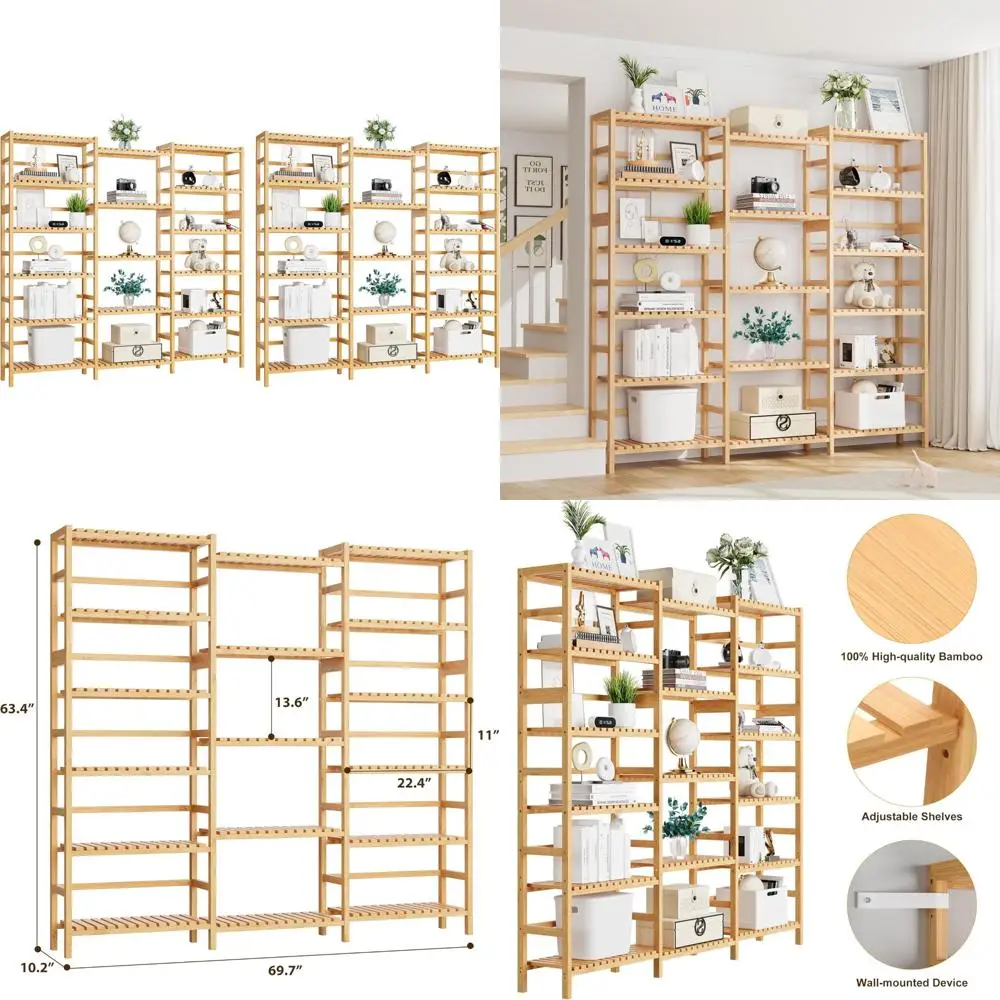 رف كتب كبير قائم بذاته مكون من 6 طبقات مع 17 رفًا مفتوحًا لتخزين المكتب المنزلي أو غرفة المعيشة #1