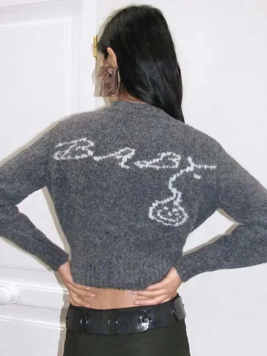 

ay Wool Blend Knitted Zipper Sweater with Embroidered Letters Casual Commute Sle Long Sve ort Length round Ne