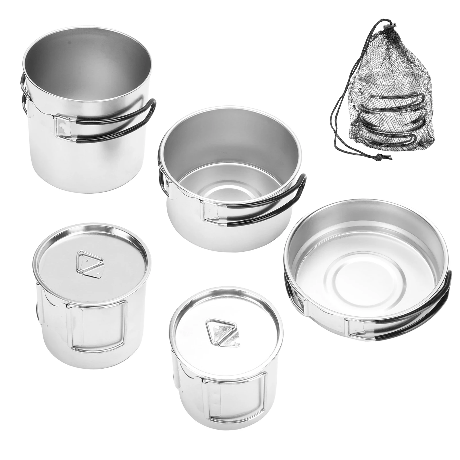 

Stainless Steel Camping Cooking Set with Pot Pan Drinking Cup and Storage Bag for Traveling Hiking Fishing