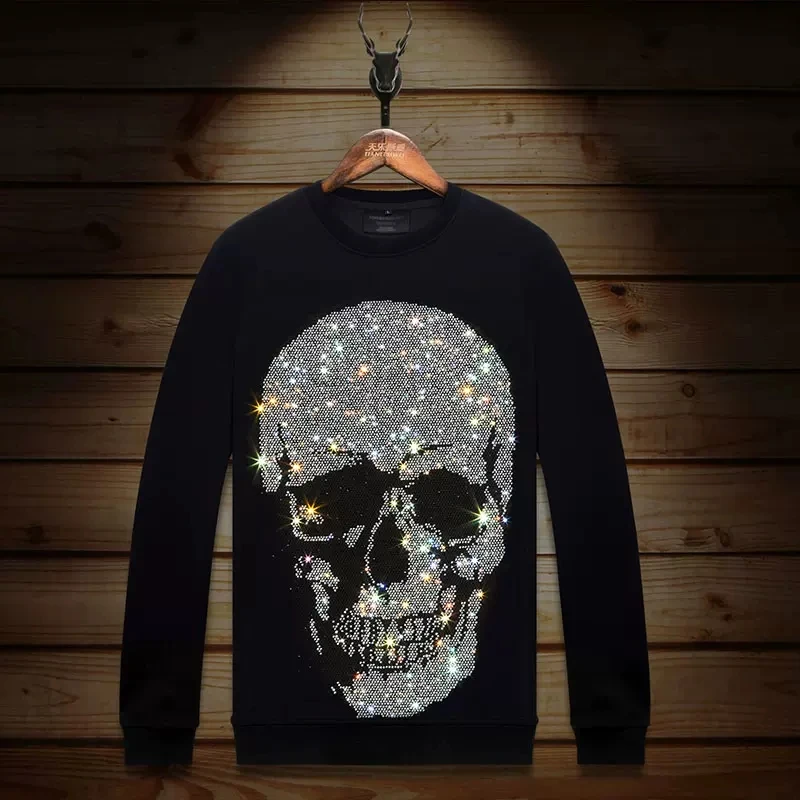 

2023 Diamonds Skulls Hoodies for Men Sweatshirts Fashion Streetwear Slim Cotton Full Pullover O Neck Hoodie Mens Autumn Clothes