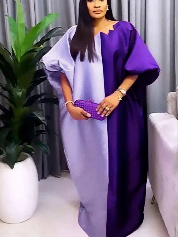 

Women Shiny Bubu Kaftan Dresses for Church Color Block African Dresses Traditional Africa Clothing Long Loose Patchwork Gowns