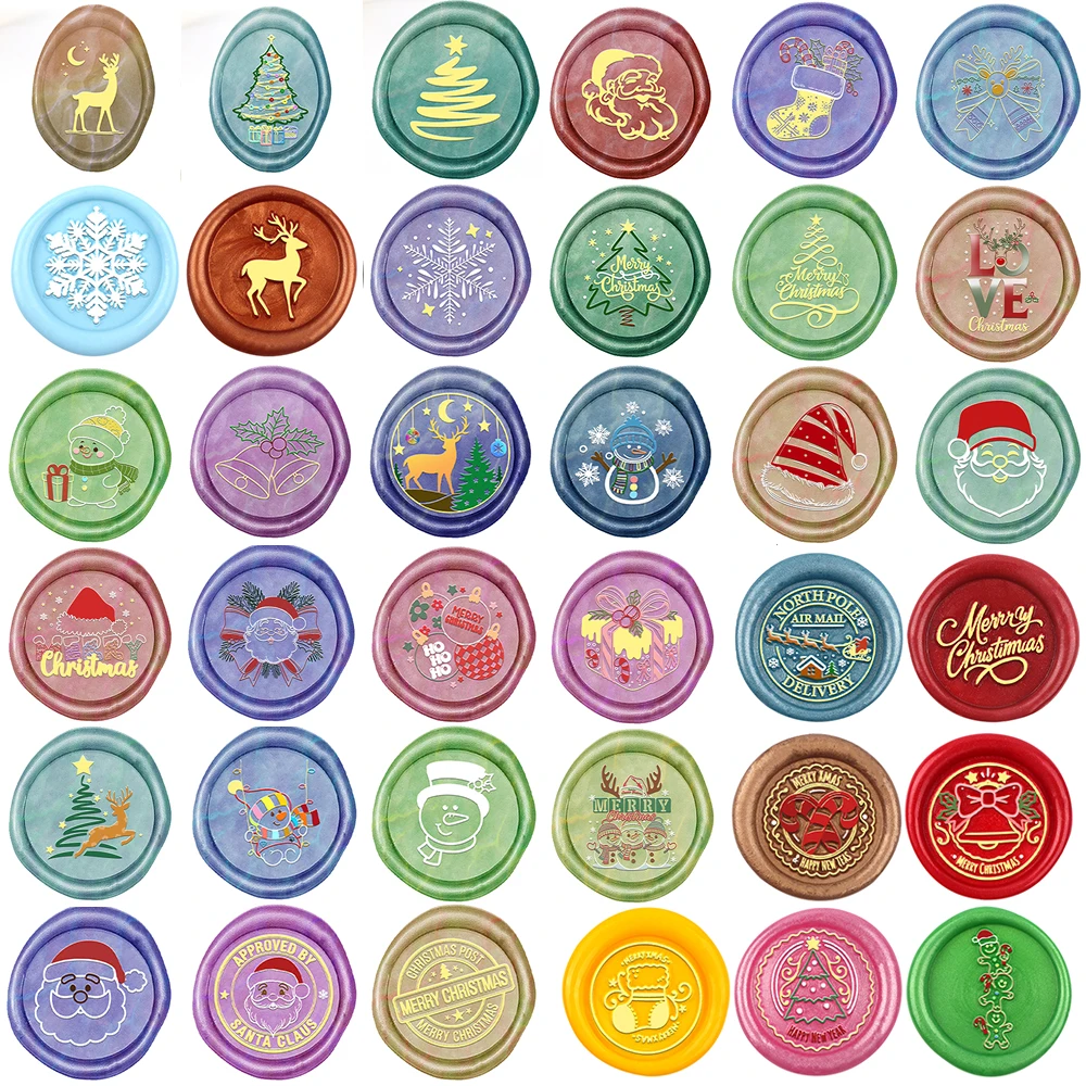 1pc 25mm Runde Wachs Siegel Briefmarken Frohe Weihnachten Santa Claus Elch Geschenk Box Jingle Bell Muster Messing Kopf DIY decor Grußkarte