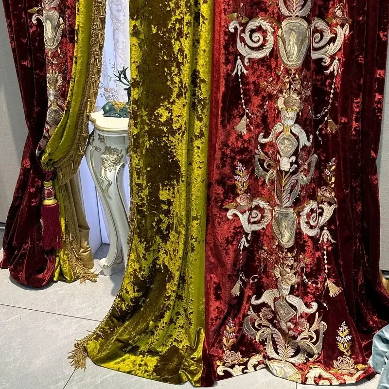 

Роскошные европейские шторы для гостиной, спальни, бархатные шторы с вышивкой, марлевые роскошные плотные шторы с мантиями на заказ