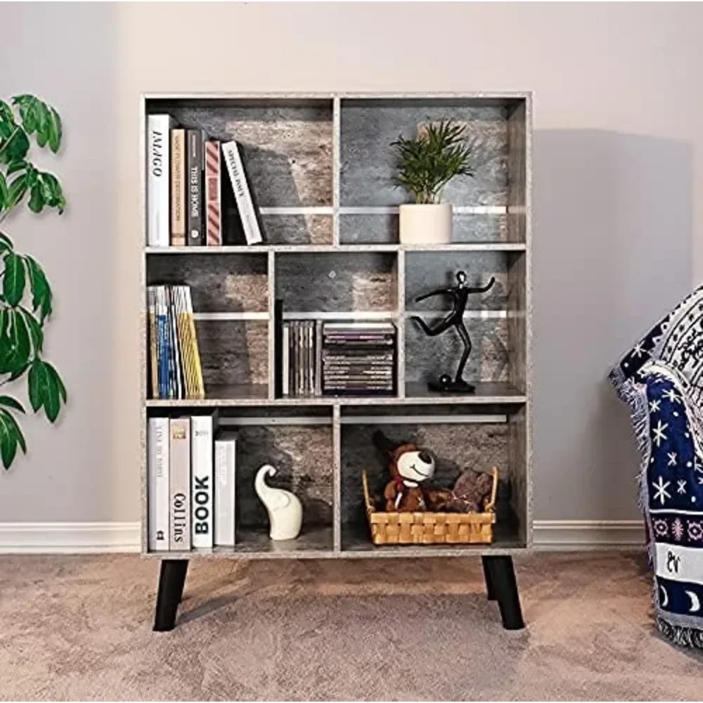 

MOSHOU Bookshelf, Cube Storage Organizer,3 Tier Bookcase with Legs,Free Standing Display Short Bookshelves