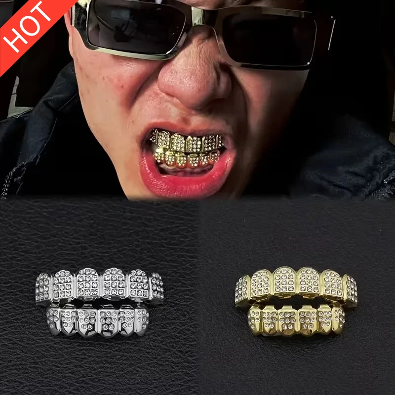 TOPGRILLZ Grillz Dentales con Incrustaciones Completas de Circonitas Cúbicas 5A+ (CZ), 6 Capas Superiores y 6 Inferiores, para Hombres y Mujeres