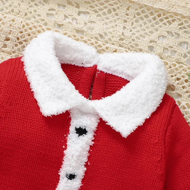 Christmas Baby Romper Knit Newborn Xmas Clothes 0-9M Fashion Santa Claus Outfit Infant Girls Boys Jumpsuit Long Sleeve Foot Wrap