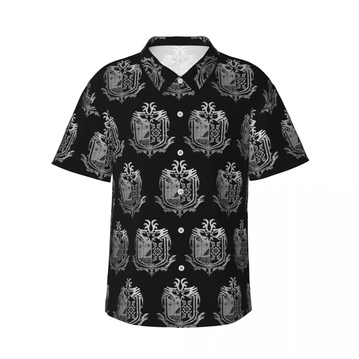 Monster Hunter World Men's Shirts Hawaiian Short Sleeve Shirt Funny Button Tops for Summer Beach