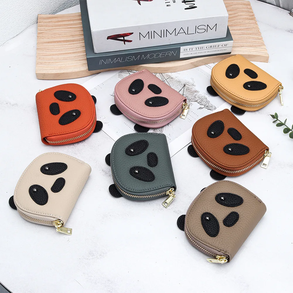 

2025 New Arrival Genuine Leather Women Card Holder Female Cute Panda Zipper ID Card Case Wallet Ladies Coin Purses Fashion Style