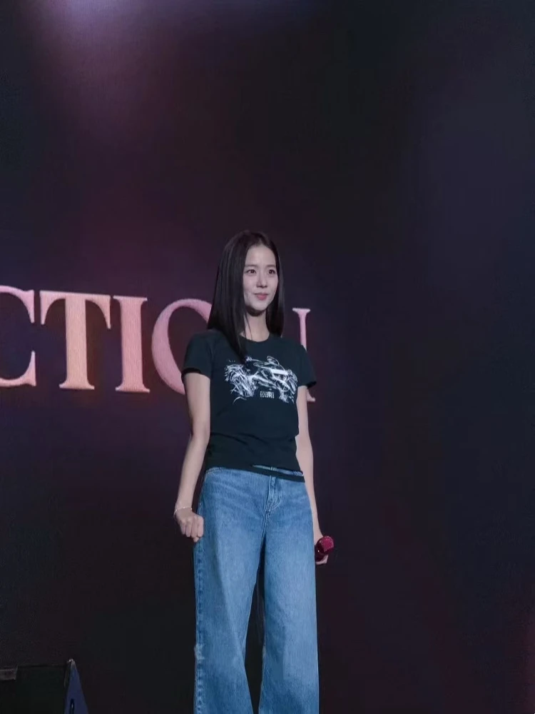 

High Quali Jisoo American Retro Rabbit Digital Print round Ne ort Sve T-irt Cotton Summer Commute Sle Women's Top