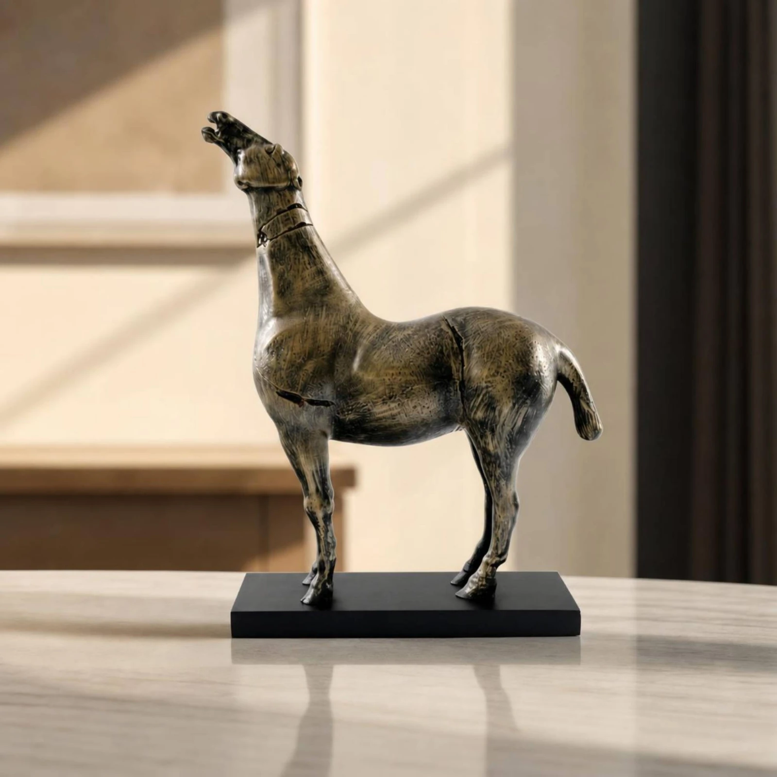 Standing Horse Figurine Antique Style Horse Statue on Base Equine Sculpture Decorative 1 Piece Non