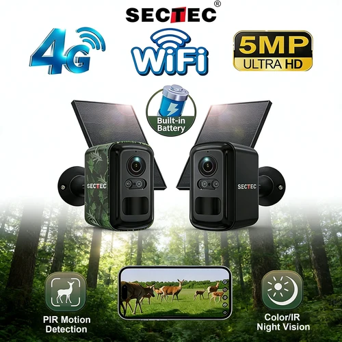 Imagen 1 del producto Sectec 5MP Mini cámara Solar 4G vigilancia en exterior camuflaje Color WiFi cámara de seguridad detección PIR seguimiento automático aplicación UBox