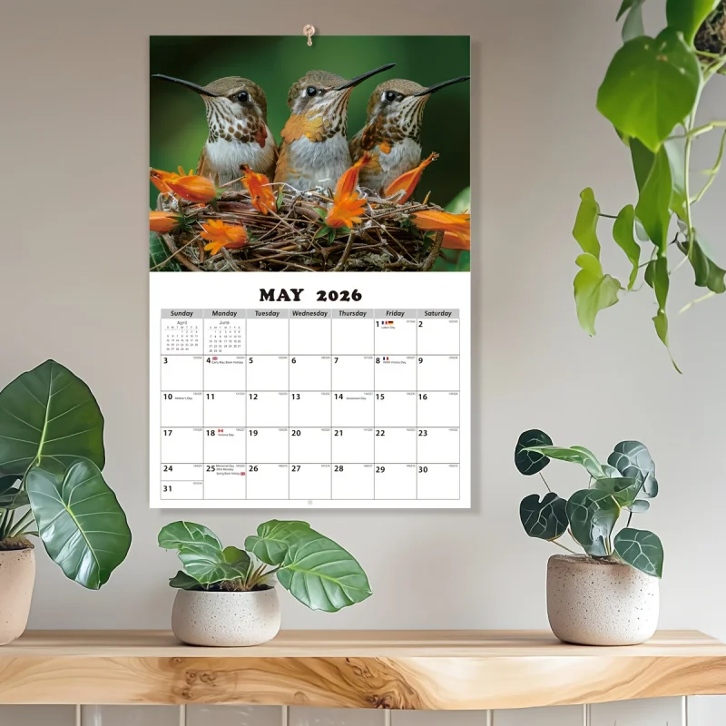1Ben 【2026Hummingbird Wall Calendar】تقويم طبيعة InsWind، غطاء تصوير عالي الدقة للطائر الطنانة