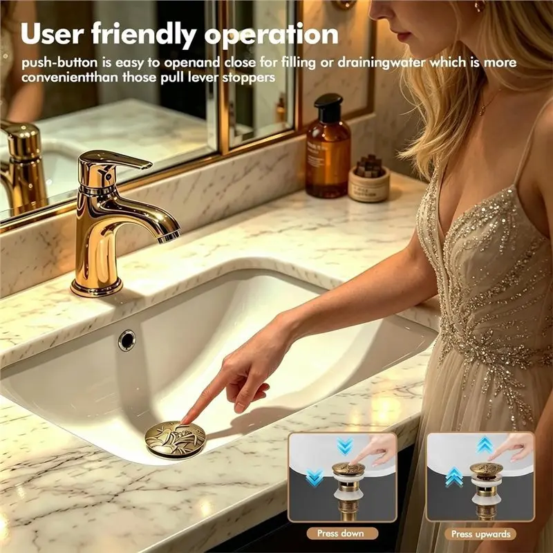 ABWZ-Universal Bathroom Sink Drain Strainer, -Up Sink Drain With Overflow, Solid Brass Vessel Sink Drain Assembly
