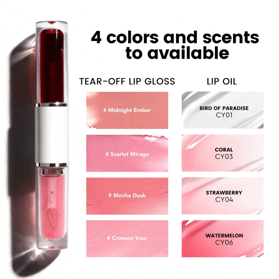 Dual Ended Liquid Lipstick Lipgloss Private Label Tear Off Lip Gloss Long Lasting Vegan Makeup Custom Logo Wholesale