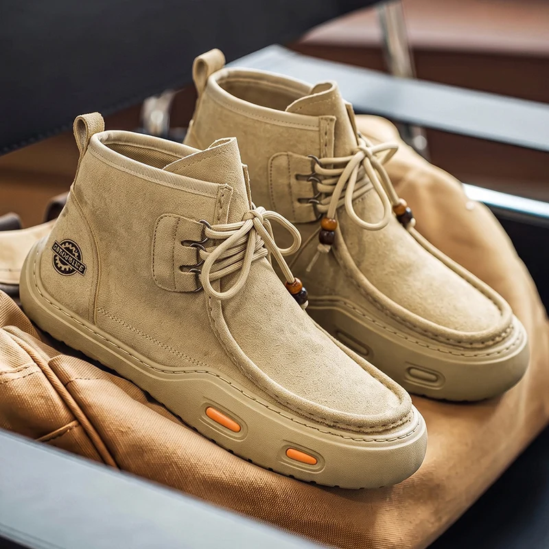 Vintage Work Boots Suede Brown Thick Soled Boots Vintage Style Men's Ankle Boots Men's Modern Classic Shoes