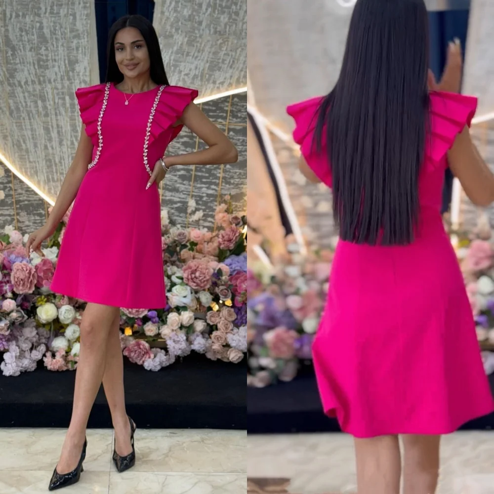 Sexy Fashion Jersey Rhinestone Pleat Ruched Draped A-line Scoop Neck Short Dresses Quinceanera Dresses High Quality Matching