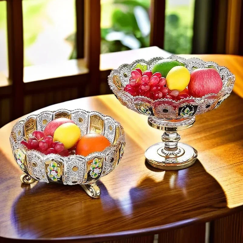 European large tall glass candy plate, crystal glass coffee table ornament, enamel color advanced sense