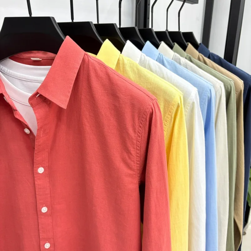 Cotton Linen Blend Long Sleeve Shirt – Soft Breathable, Wrinkle-Resistant, Casual Business Style New Arrival Fishing Unisex