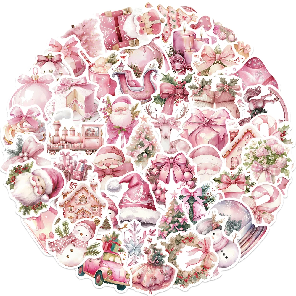10/30/50pcs Vintage Cartoon Pink Christmas Stickers Cute Snowman Santa Claus Sticker DIY Guitar Skateboard Phone Bike Decals Toy