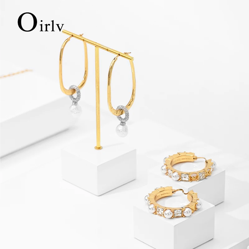 Oirlv White Jewelry Display Set Props with Metal Jewelry Display Rack for Necklace Earrings Bangle Ring Fashion Shops Props