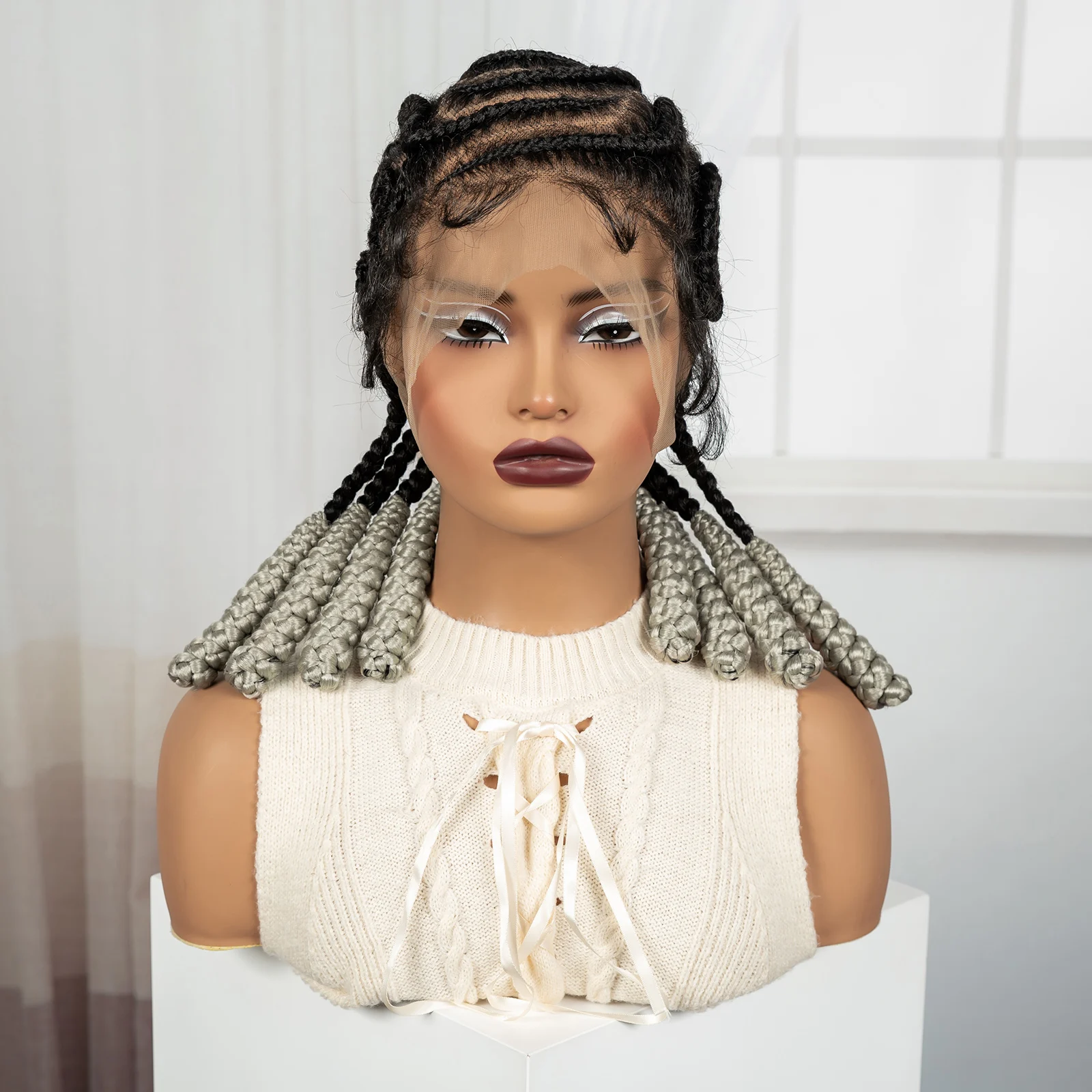 Handmade Cornrow Braided Wigs Synthetic Full Lace Braided Lace Wig with Baby Hair Lace Front Knotless Braids Wig for Black Women