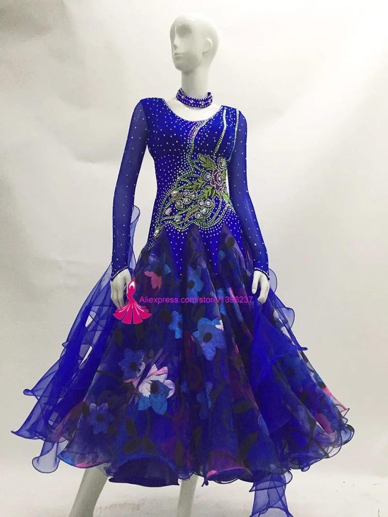 Standard Ballroom Dance Competition Dresses Lady's High Quality Custom Made Royal Blue Stage Tango Waltz Dancing Dress