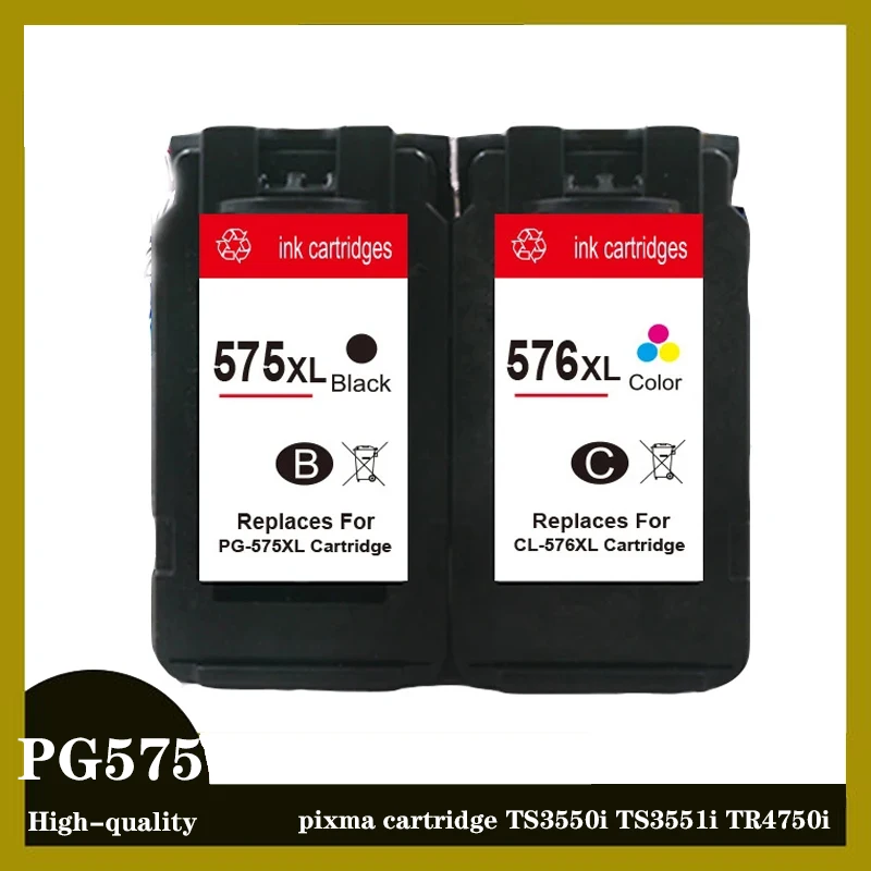 

PG-575 CL-576 Remanufactured 575 XL 576 XL PG575 CL576 Ink Cartridge for Canon PIXMA TS3550i TS3551i TR4750i TR4751i Printers