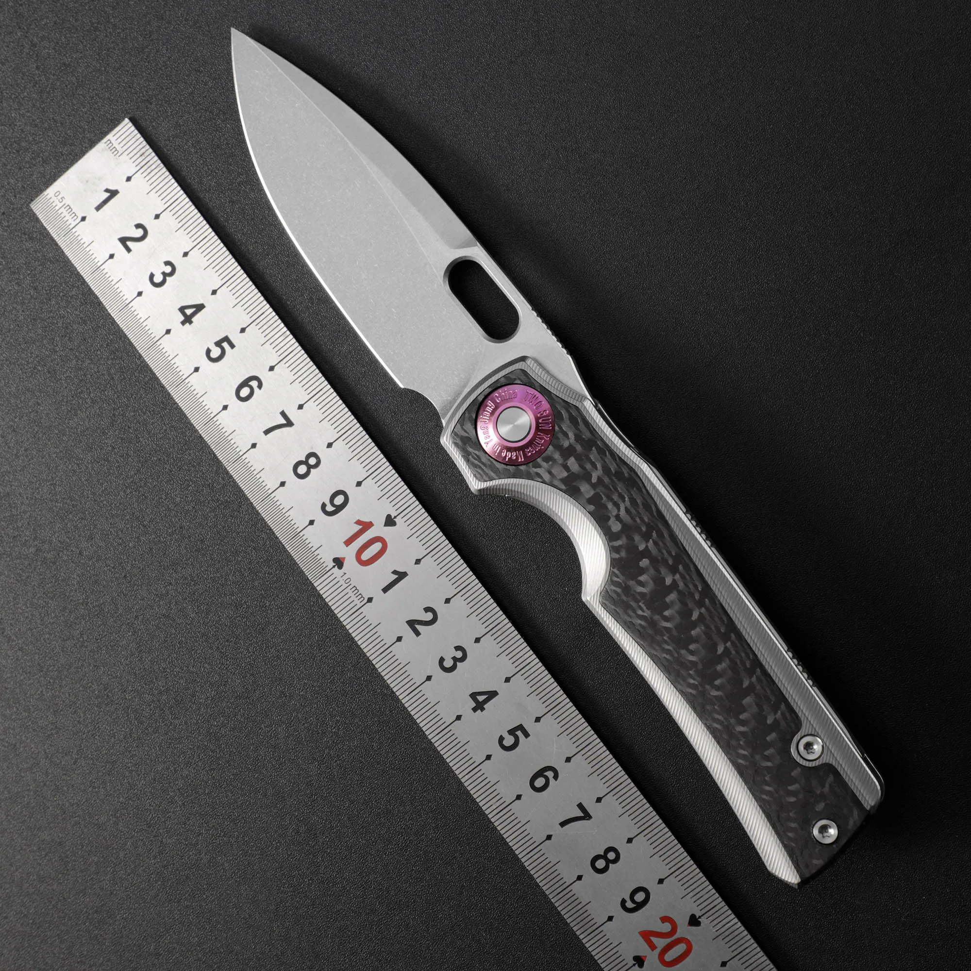 TWOSUN TS456 Klappmesser 14C28N Stonewashed Klinge Titan Carbon Fiber Griff Überleben Outdoor