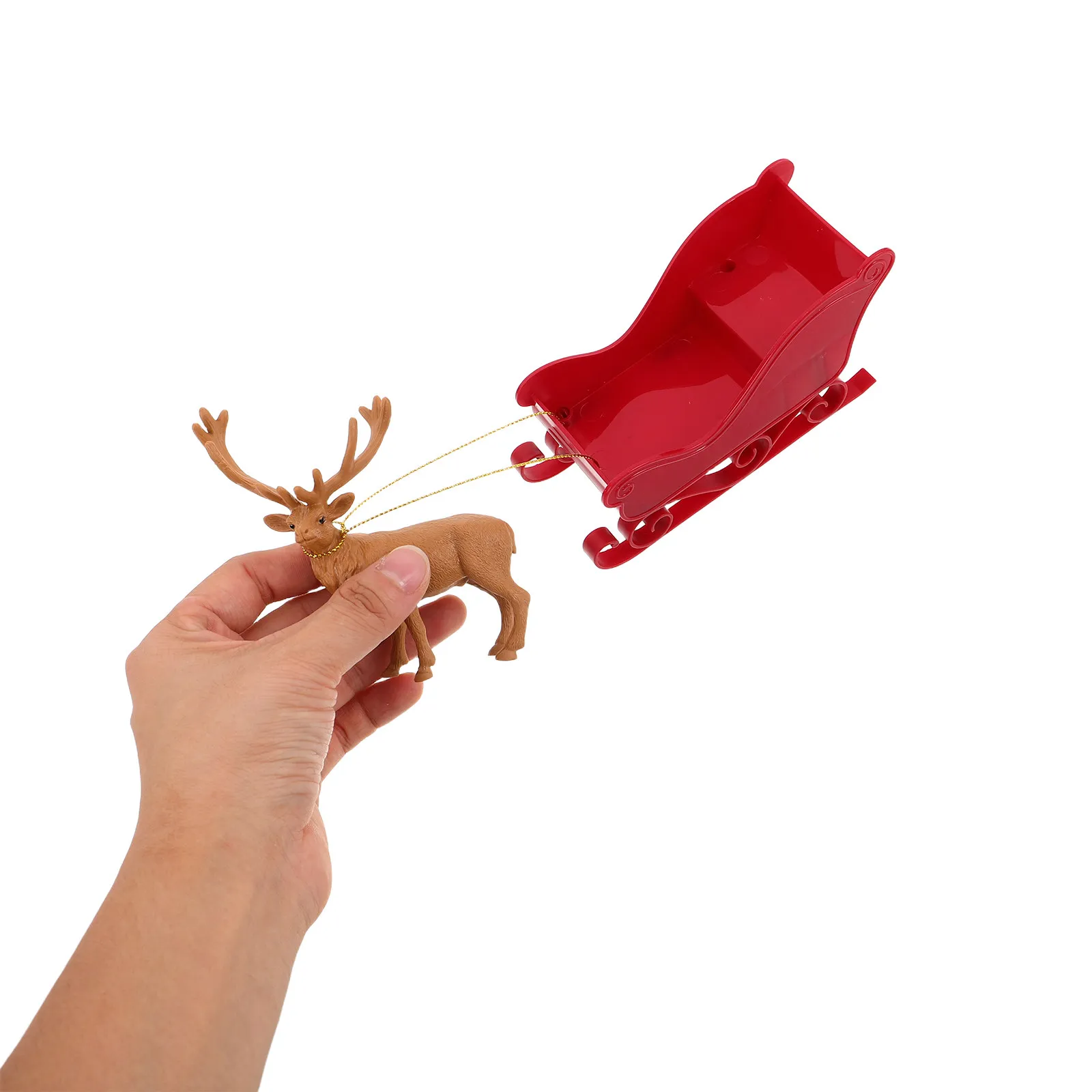1Set Holiday Sleigh Decor Featuring Reindeer Elk Sculpture Christmas Sled Tabletop Ornament for Shelf Mantelpiece Under Tree