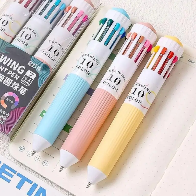 X6HA 3PCS Pallpoint Pens Multicolored Pens 10-Color-IN-1 Artics Letractable Multicolored Leflable Throug