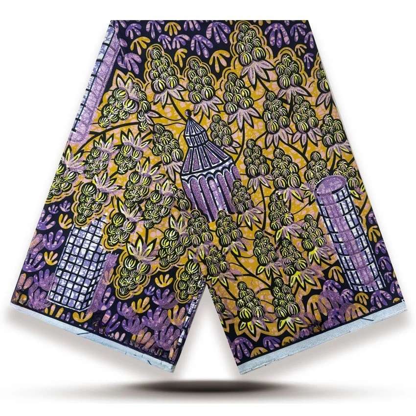 

2025 African Grand Glam Glitter Golden Wax Fabric 100% Cotton Soft Ankara Tissu for Wedding Dress Sewing 6yards Wax Y-5-717-3-1