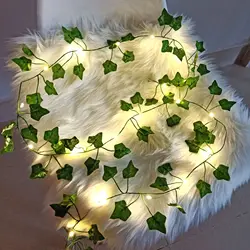Silk Fake Green Leaf Ivy Vine with LED Lights String for Home Bedroom Decor Wedding Glowing Artifical Plant Garland Decor